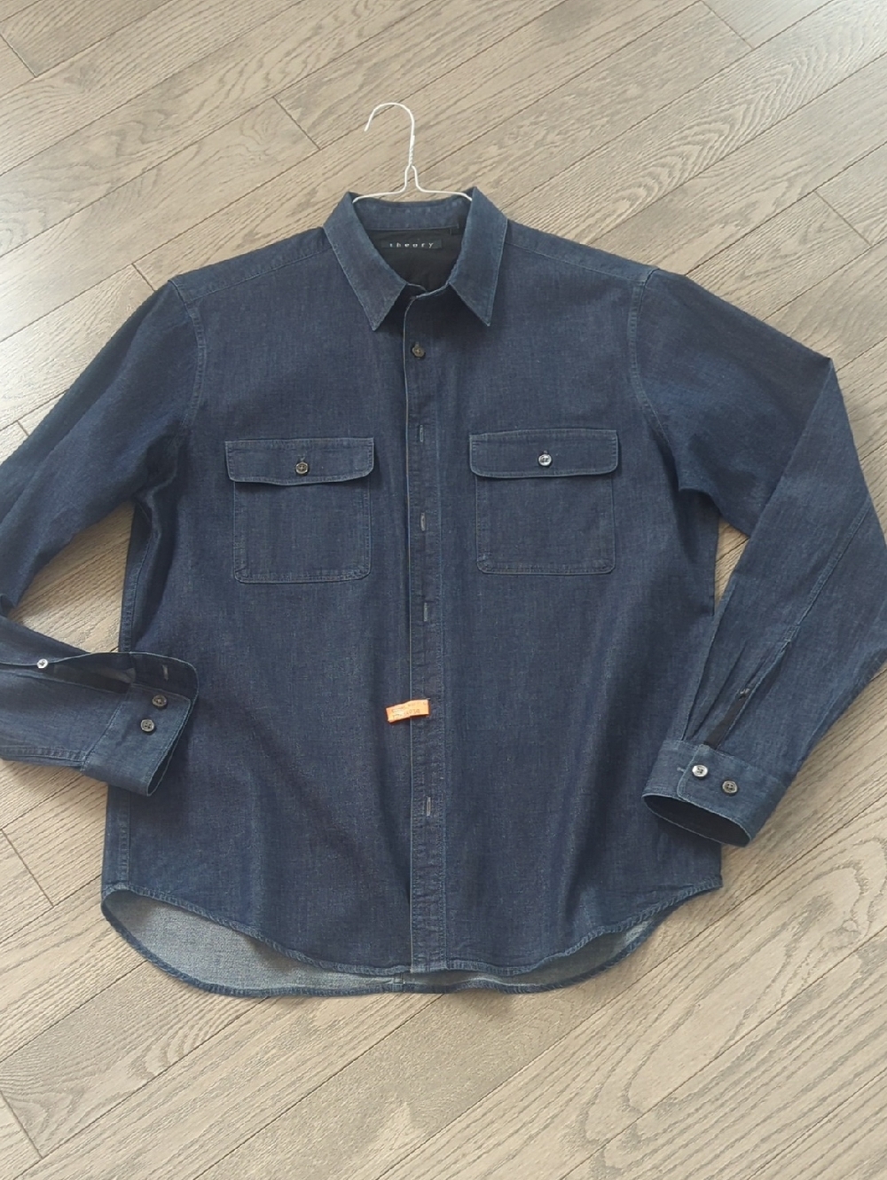 Men's Theory Dark Blue Denim Slim Fit Button-Up Shirt - Size Large Like New
